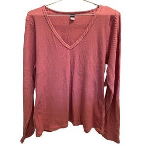 NWT Old Navy rose pink ribbed plush long sleeved v-neck tee XL